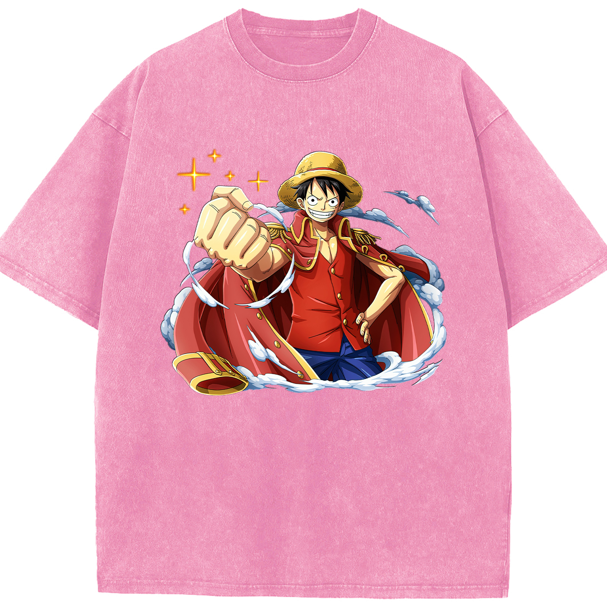 ワンピース モンキー・D・ルフィ ONE PIECE Monkey D. Luffy 綿100% ヴィンテージ風 半袖Tシャツ（フロントプリント）